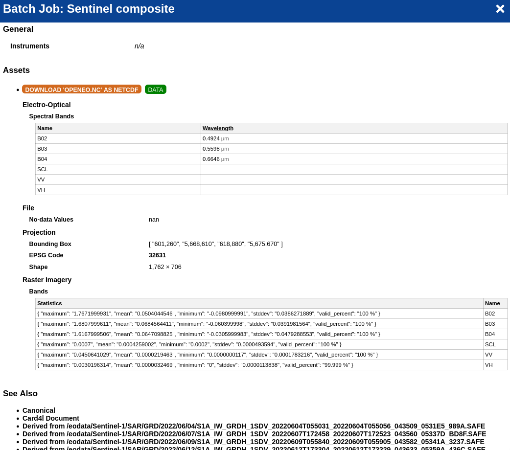 Batch job result Result in openEO editor